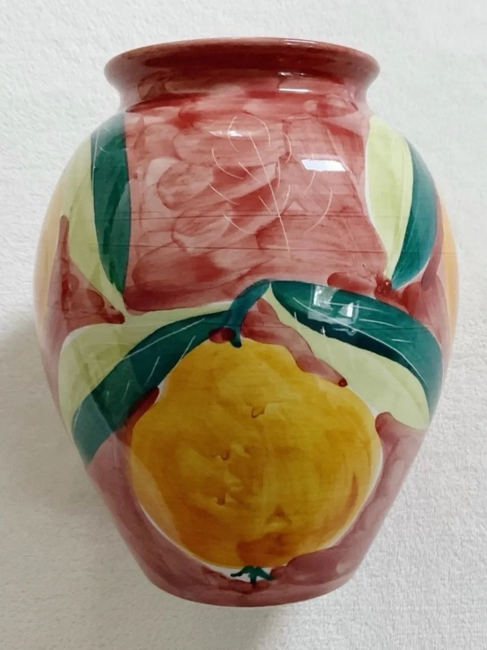 Vintage Pottery Barn Made in Italy Hand Painted Fruit Vase Tuscan Decor